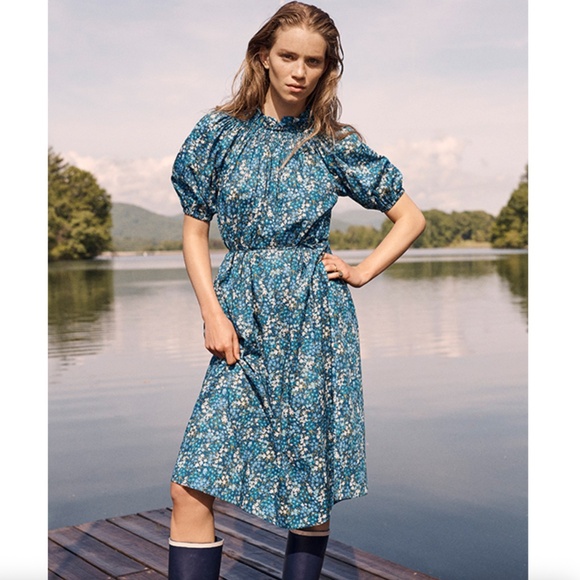 J. Crew Dresses & Skirts - J Crew Smocked Neck Puff-sleeve Dress in Liberty Sea Blossoms